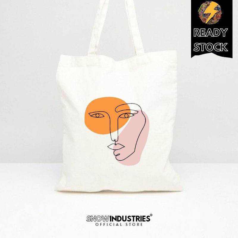 Tote Bag Wanita Pria Kanvas Premium Line Art Abstrack