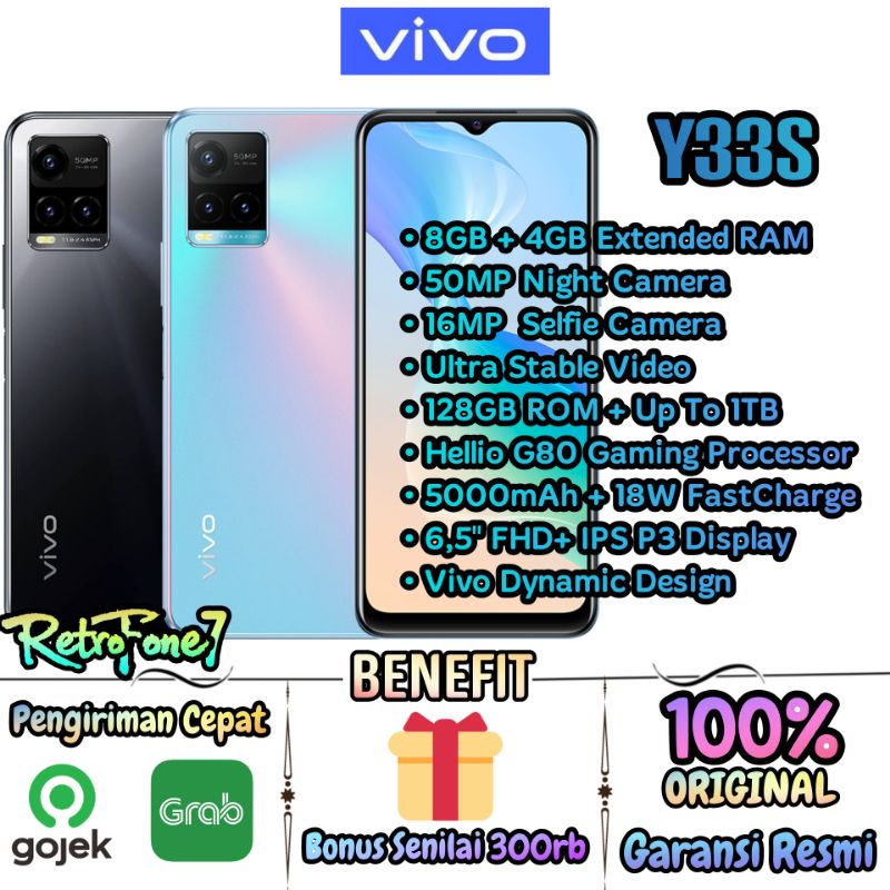 Vivo Y33s - RAM 12GB / 128GB ROM - Kamera 50MP - Garansi Resmi