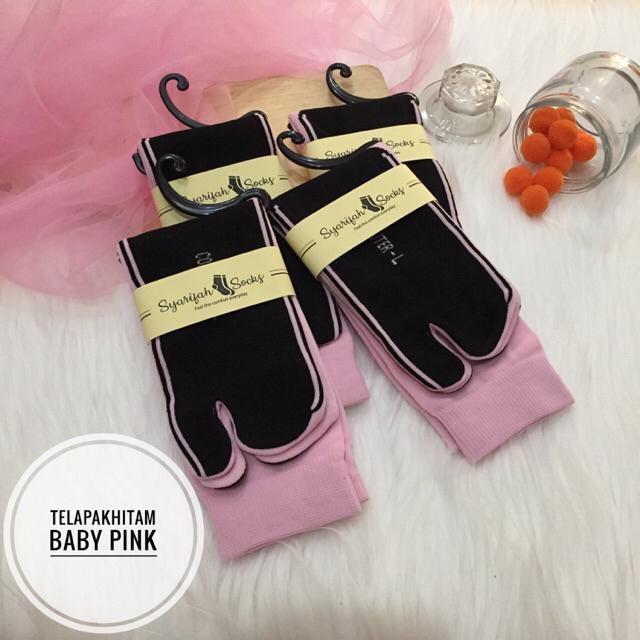 Kaos kaki jempol polos telapak hitam bahan nylon komputer / nilon computer / kaoskaki muslimah / muslim / panjang / premium / warna-Baby pink
