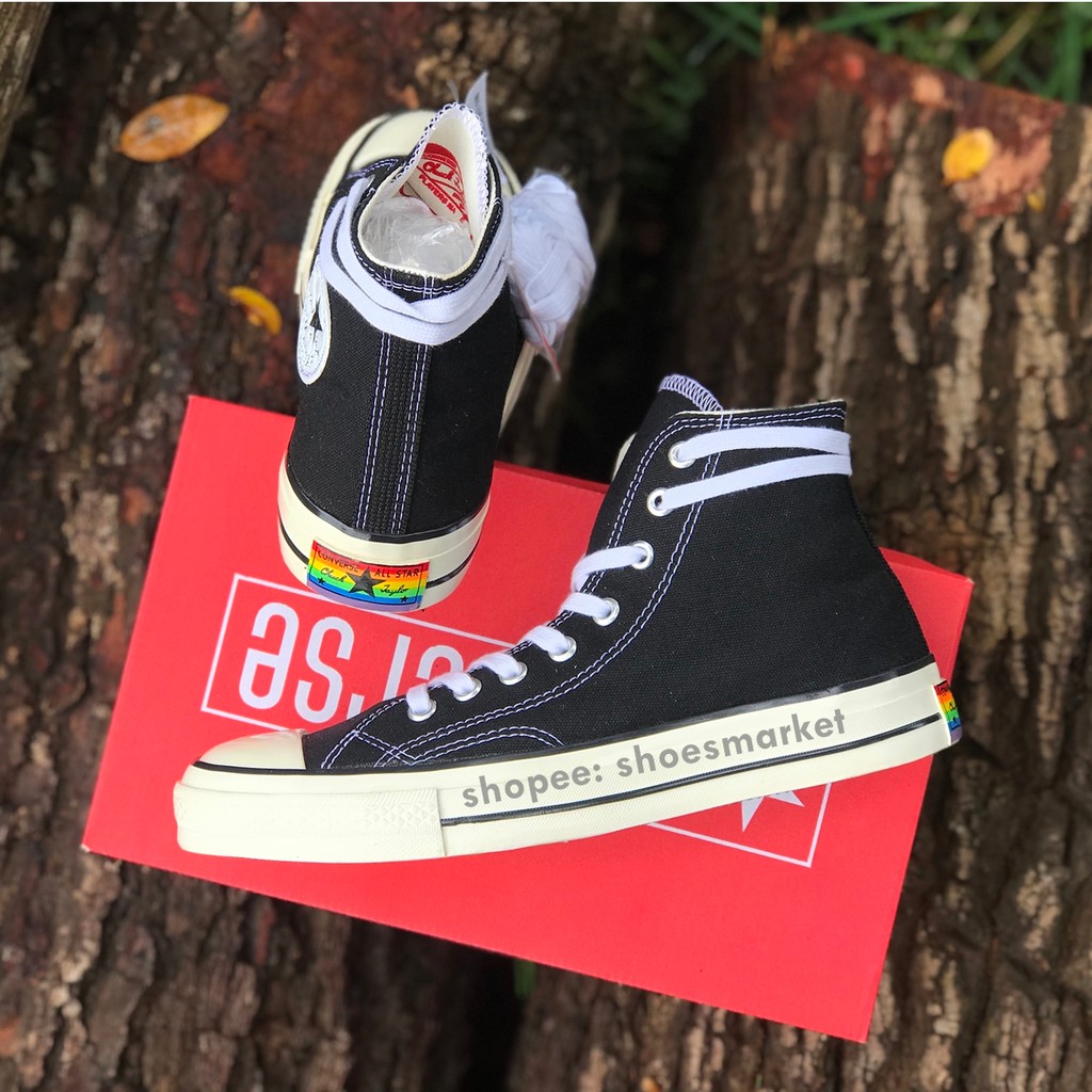 SEPATU CONVERSE 70S HIGH X RAINBOW BLACK WHITE ALL STAR CHUCK TAYLOR