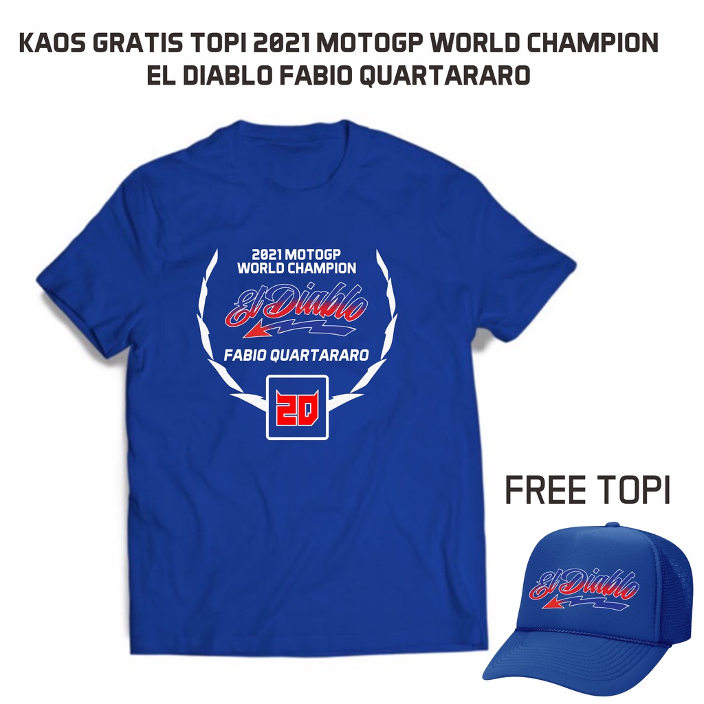Kaos Gratis Topi Warna biru 2021 MotoGP World Champion ElDiablo Fabio Quartararo