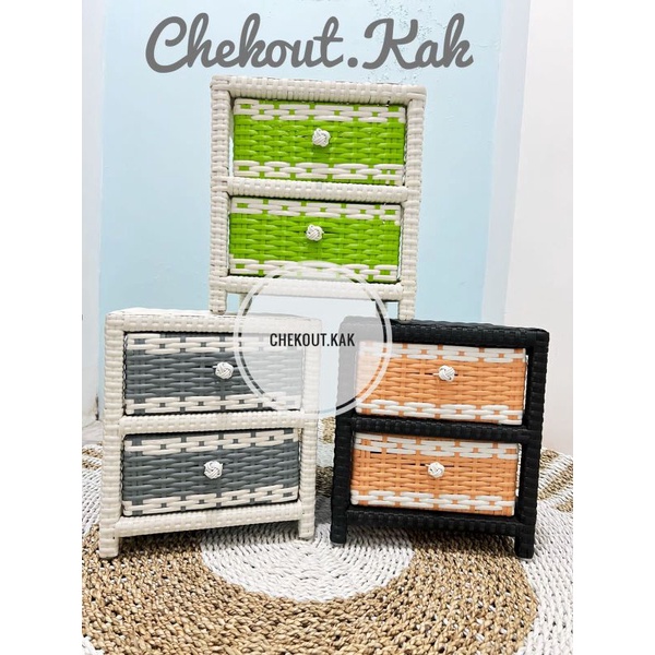 (REAL PICT) TEMPAT KOSMETIK AESTHETIC/LACI SERBAGUNA ROTAN SINTETIS/LEMARI LACI ROTAN 2 SUSUN/LEMARI