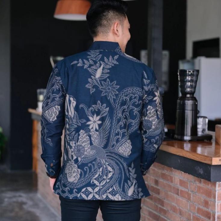 Best Seller.. Seling Navy Kemeja Batik Pria Lengan Panjang Modern Premium Jumbo Biru Navy Navi - Baj