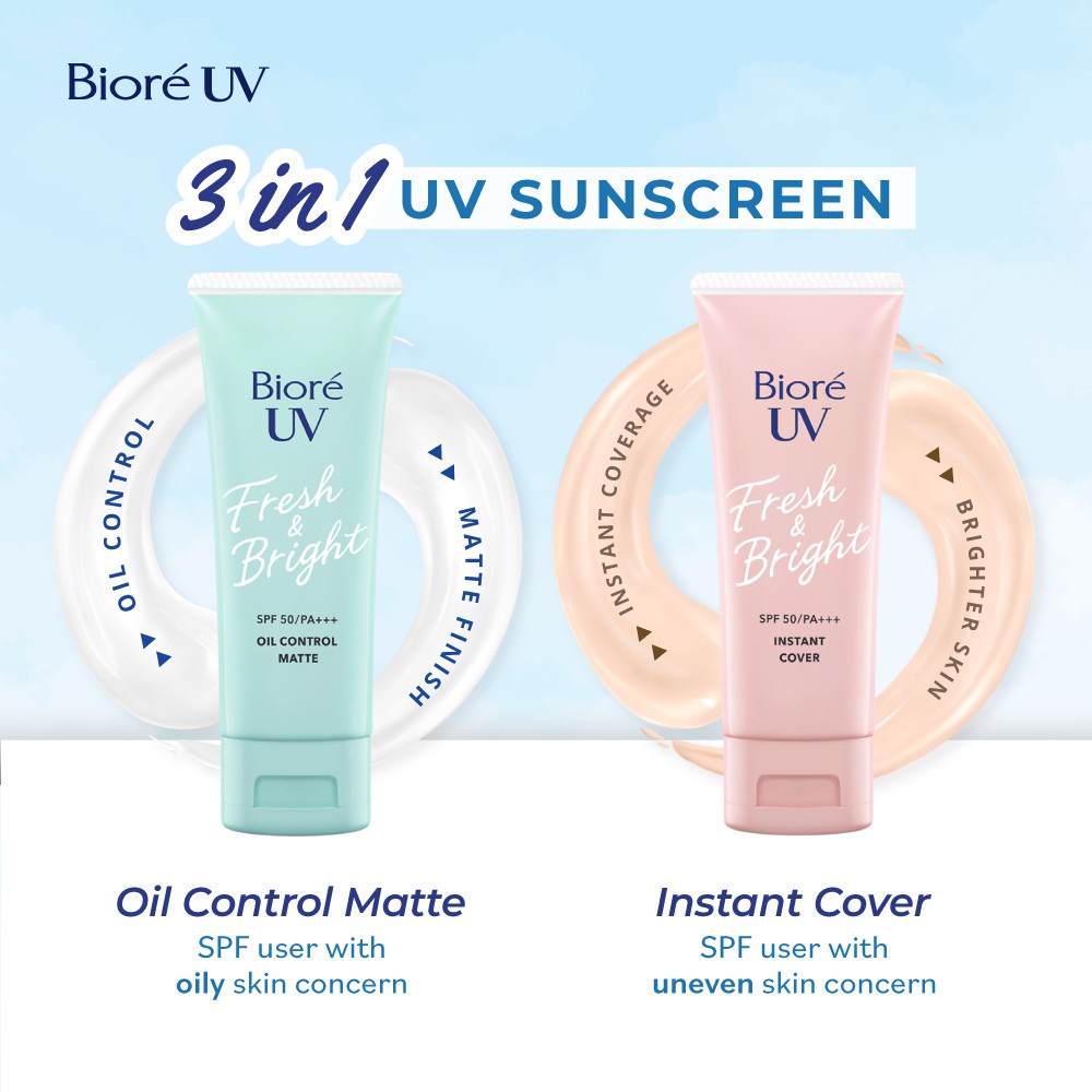 Biore UV Fresh &amp; Bright Instant Cover | OIl Control Matte Sunsncreen SPF 50+ PA+++