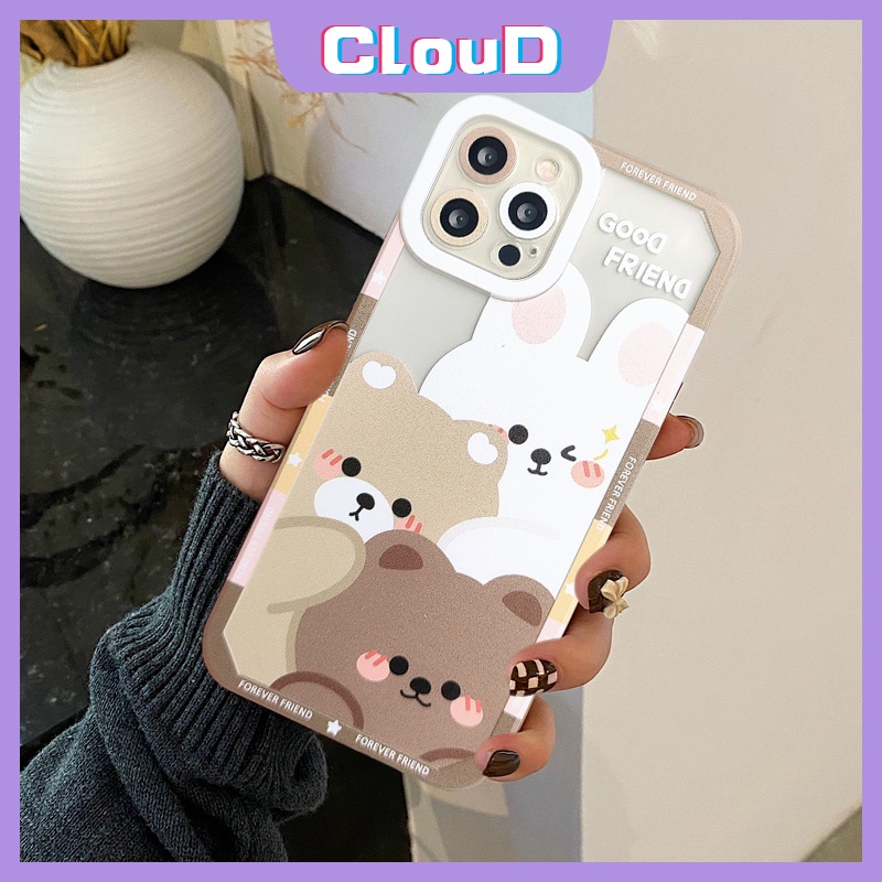 Casing Ponsel Kartun Beruang Kelinci Untuk Iphone11 7plus XR iPhone 6 6s 8 7 Plus 11 12 14 13 Pro MAX X XS MAX SE 2020pelindung Kamera Tahan Guncangan Teman Hewan Lucu Bening Lembut TPU Cover