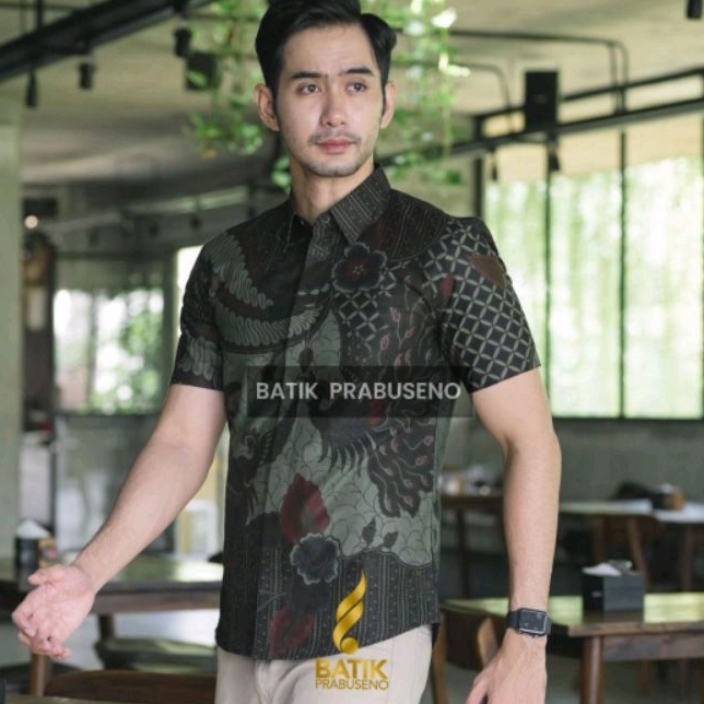Muktiroso Lengan Pendek Slimfit Original Baju Batik Prabuseno Kemeja Pria Bahan Katun Printing Halus