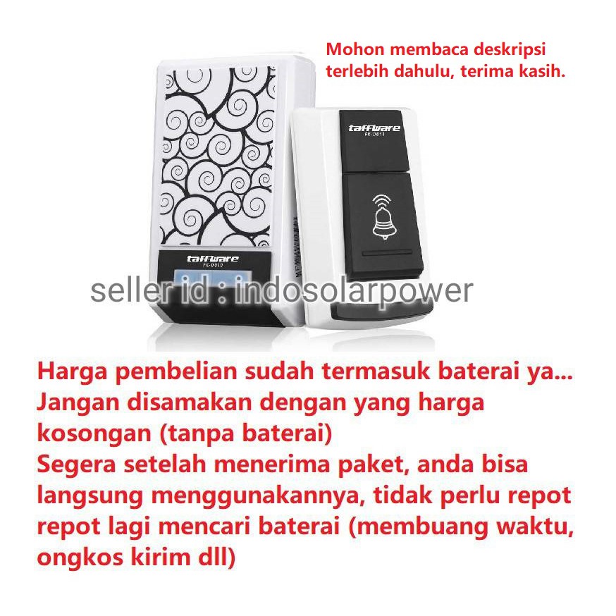 Taffware FK-D010 Bel pintu wireless bell doorbell anti air waterproof 36 nada Assalamualaikum dll