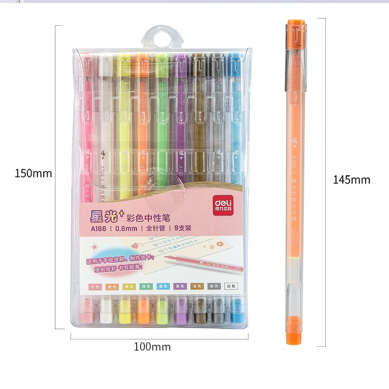 Pulpen Gel Colorful 0.6mm 9pcs/pack Warna-Warni - Deli A166