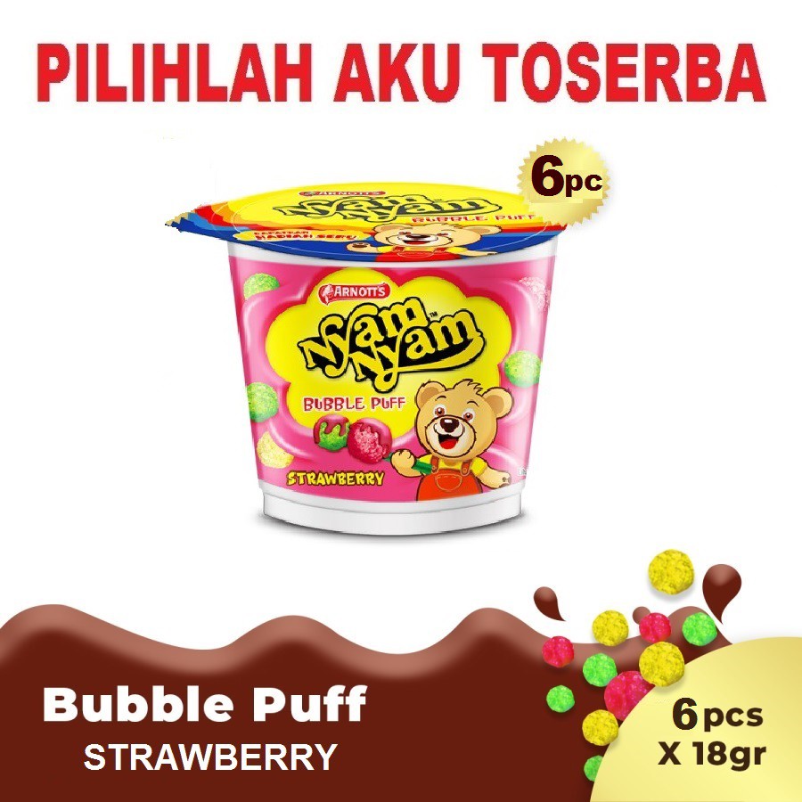 Arnott's Nyam Nyam Bubble Puff STRAWBERRY 18 gram - ( HARGA 6 PCS )