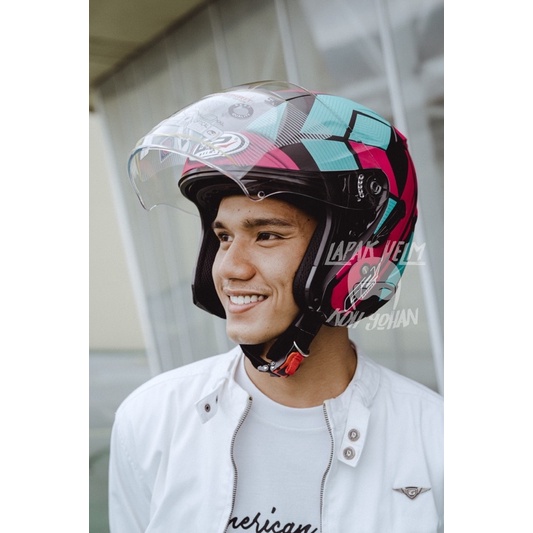 Helm Half Face Double Visor G2 Optimax Pria Wanita Dewasa Sni