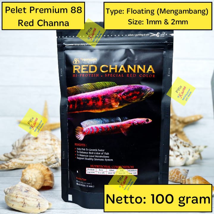 Pelet Ikan Red Channa Premium 88 | floating 100 gram | Pakan channa Red Pulchra Asiatica RSWS Bleher