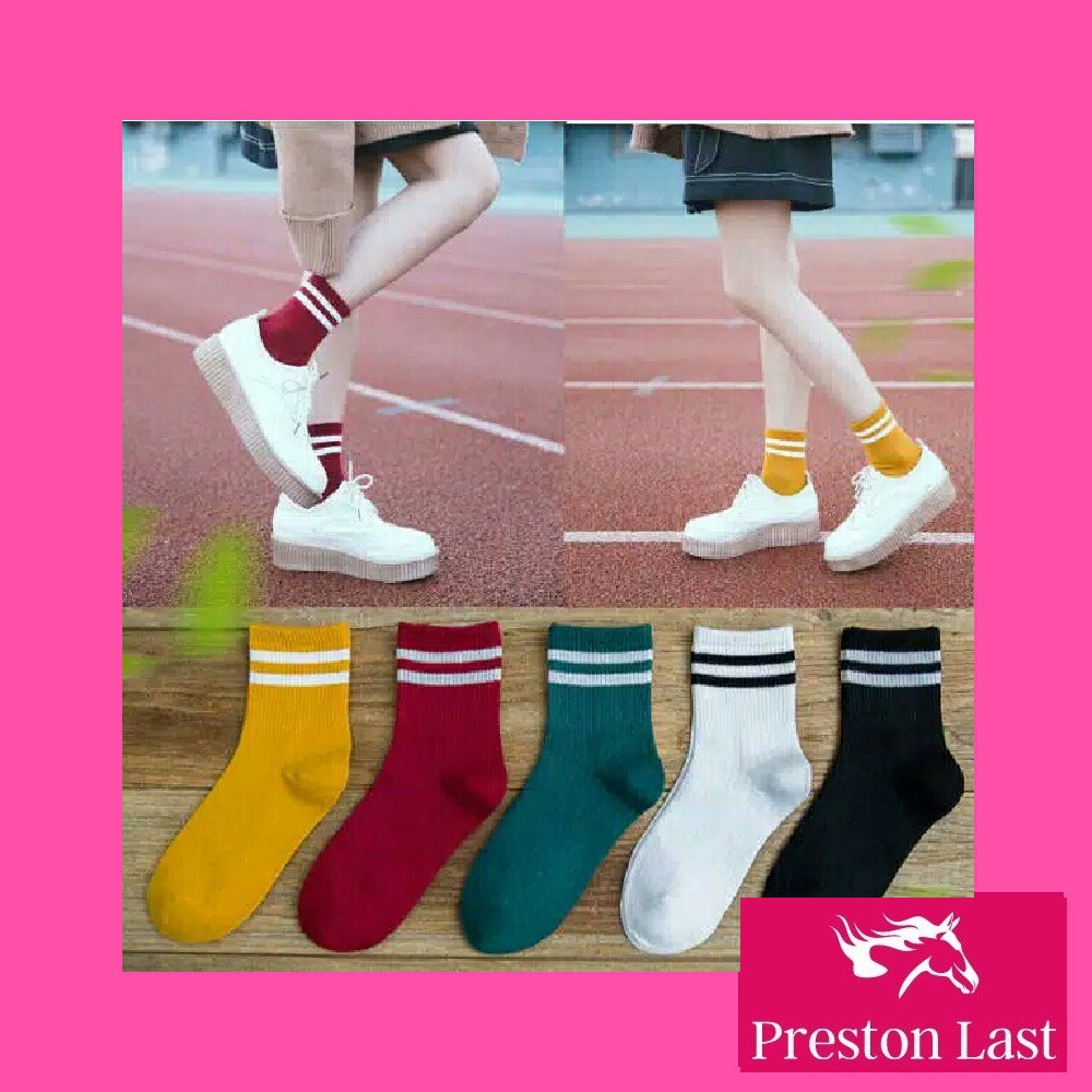  Kaos  Kaki  Wanita Model Korea  Casual Sport Motif  Garis 