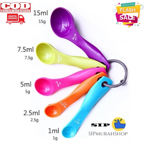 Sendok Takar Plastik (1 Set Isi 5) - Plastic Measuring Spoons / Sendok Takar Plastik / sendok timbangan kue Sendok ukur Set / Sendok Timbangan / Sendok Takar / Sendok Takaran Cup Gram Kue Sendok Takar Bumbu 5 in 1 Set Ukuran ml Mililiter Liter