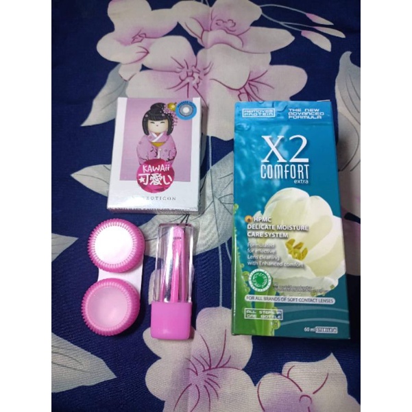 Paket Softlens Kawaii Normal by X2 14,5mm + Air Softlens X2 60ml + Lenscase + Pinset | Paket Softlens Kawaii Lengkap