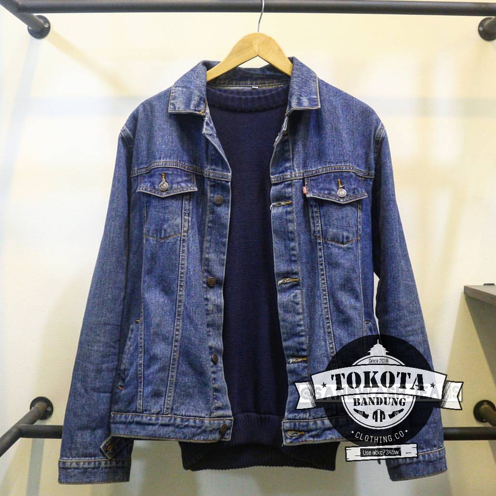 Jaket Jeans Denim Premium Levis Jumbo XXl XXXL Wanita Cowo Cewe Unisex Oversize Keren - Biowash