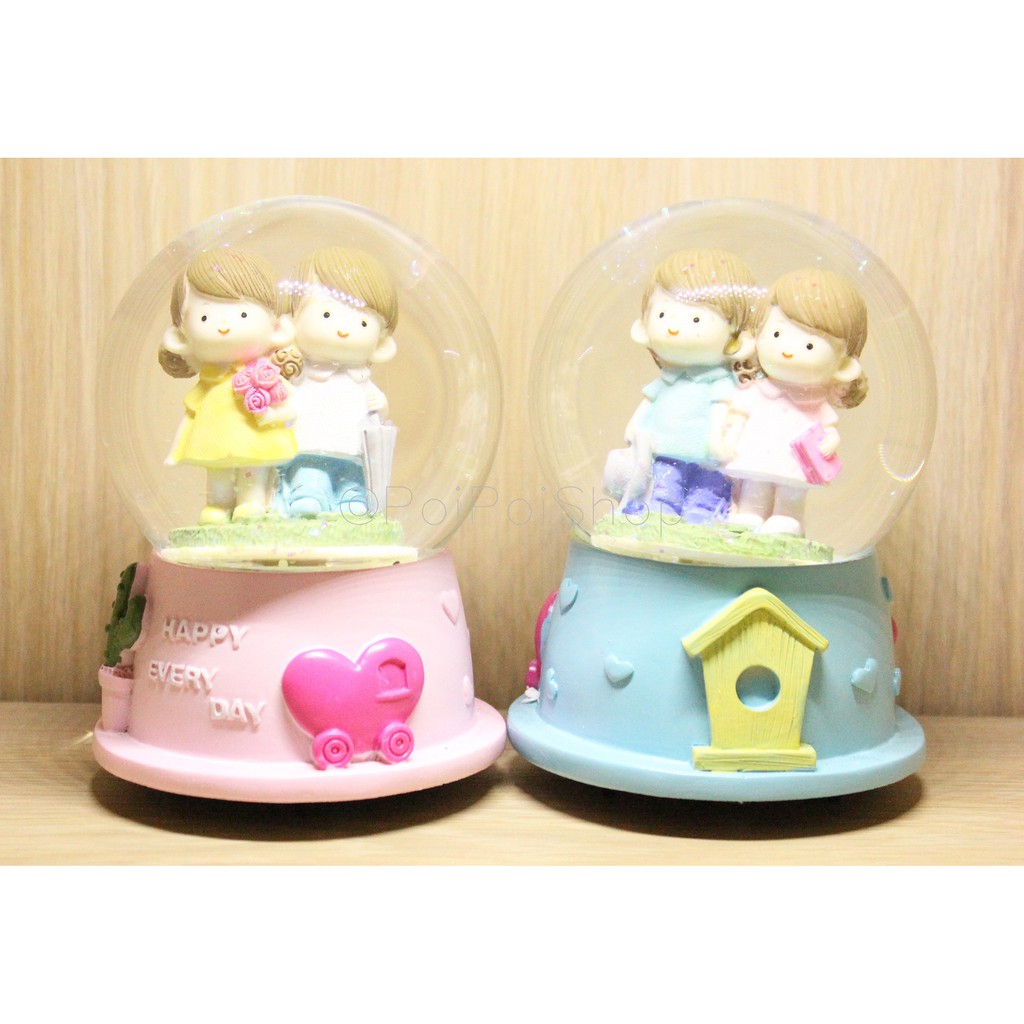 Kotak Musik Music Box Bola Salju Kristal Crystal Ball Jumbo Couple Love Romantis Happy Kado Ultah
