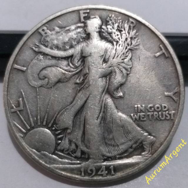 SA54-- 1 PC KOIN PERAK KUNO ASLI HALF DOLLAR WALKING LIBERTY TH 1941. -- SILVER COIN --