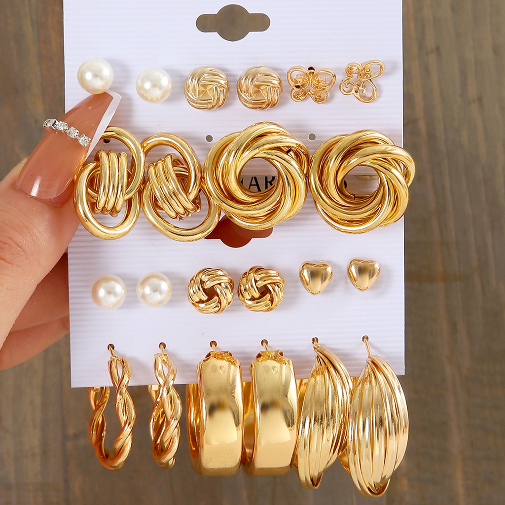 YEEZII Set Anting Hoop Desain Ular Butterfly Hati Aksen Mutiara Bahan Resin Warna Emas Perak Untuk Wanita