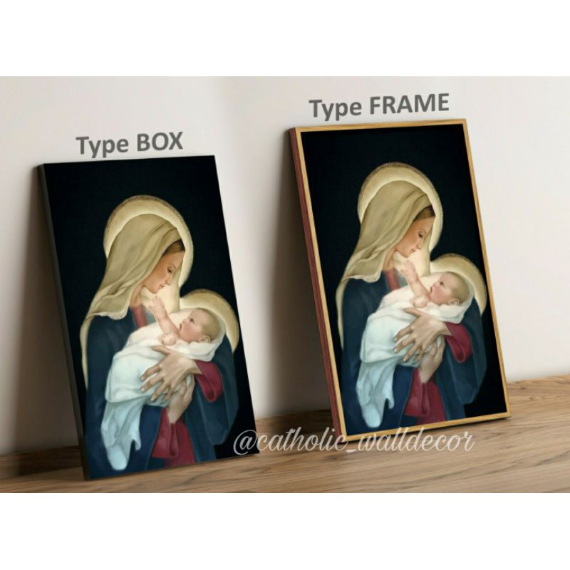 Hiasan dinding Kristen Katolik gambar Bunda Maria menggendong Tuhan Yesus bayi #01 40x60cm