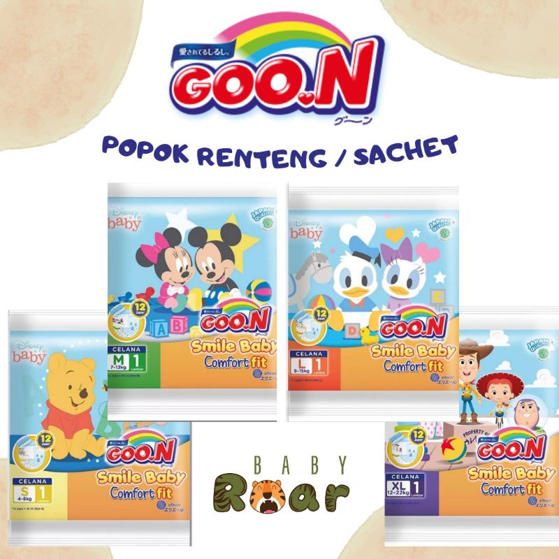 Popok GooN Smile Baby Pants Comfort Fit Sachet S1 M1 XL1 / GooN Celana Renceng