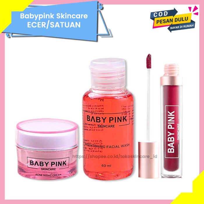 Acne Night Cream &amp; Brightening Facial Wash &amp; Babylip Wine Shoot Baby Pink Skincare Original BPOM