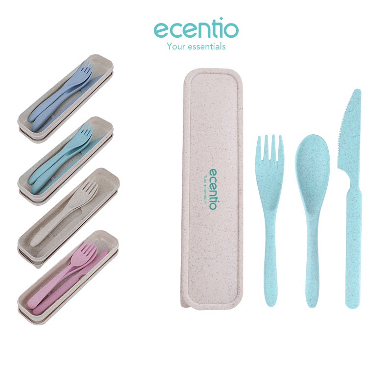 

Ecentio BPA Free 3PC/set Wheat straw tableware Cutlery Set (Sendok+Garpu+Pisau）