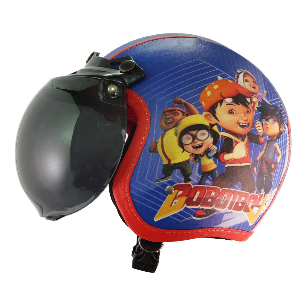 Helm Bogo Retro Anak Junior Usia 2 3 4 5 6 Tahun Laki Laki Perempuan Keren Karakter Boboiboy Merah Biru