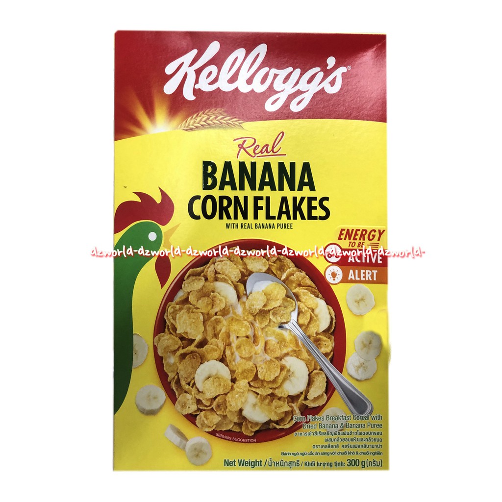 Kellogg's 300gr Real Strawberry Banana Corn Flakes Cereal Sereal Rasa Stroberi Pisang Active Alert Kelloggs Kelogs