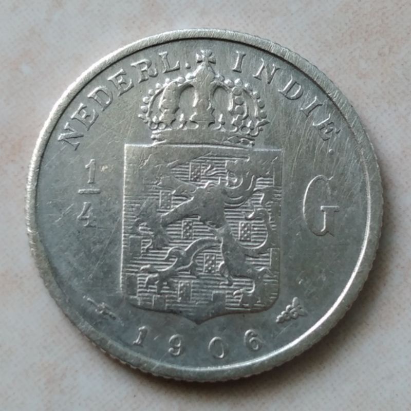 Koin Kuno 1/4 Gulden Perak Nederland Indie 1906