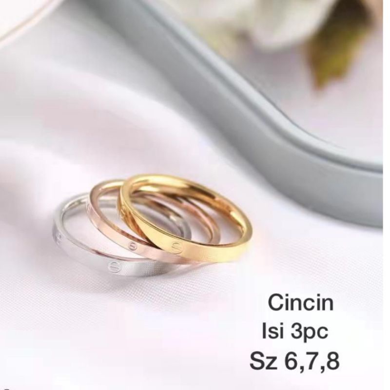 Cincin Titanium Asli Premium Quality Anti karat isi 3pc Stainless steel Cs3