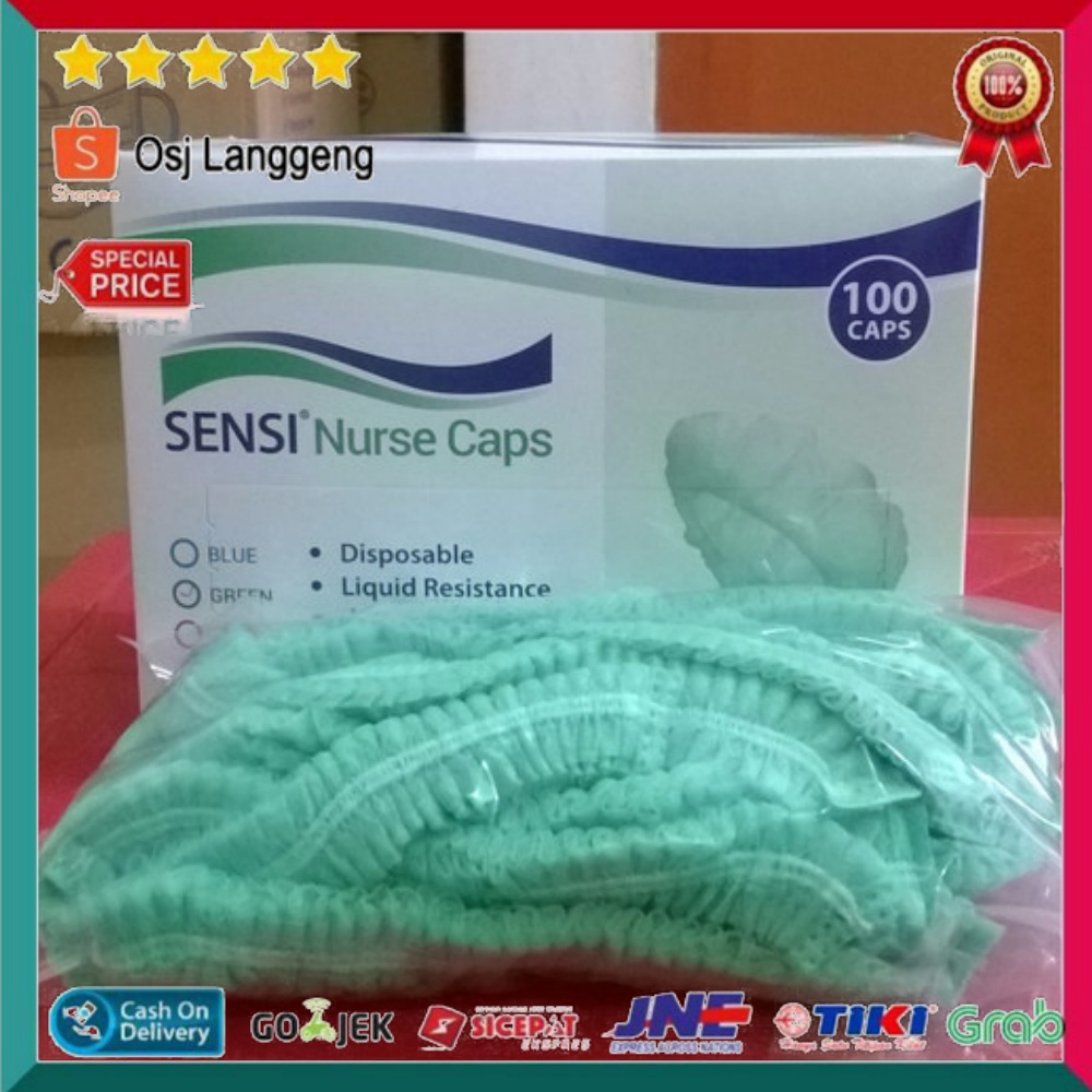 Sensi Nurse Cap Hair Caps Disposable Green Penutup Kepala Murah