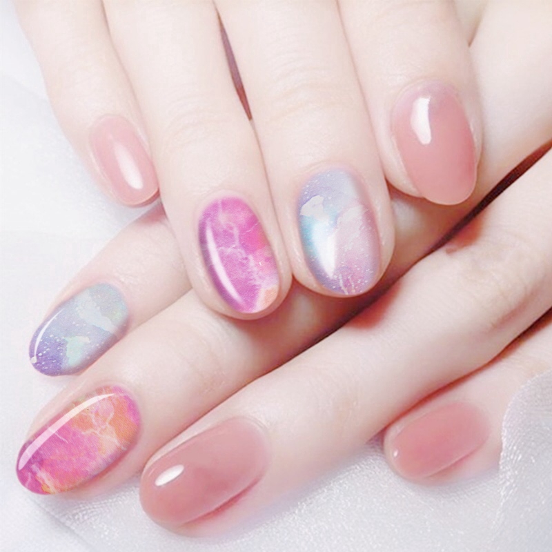 10 Lembar Stiker Kuku Foil Holografik Gradasi Starry Sky Transfer Air Untuk Dekorasi Manicure/Nail Art