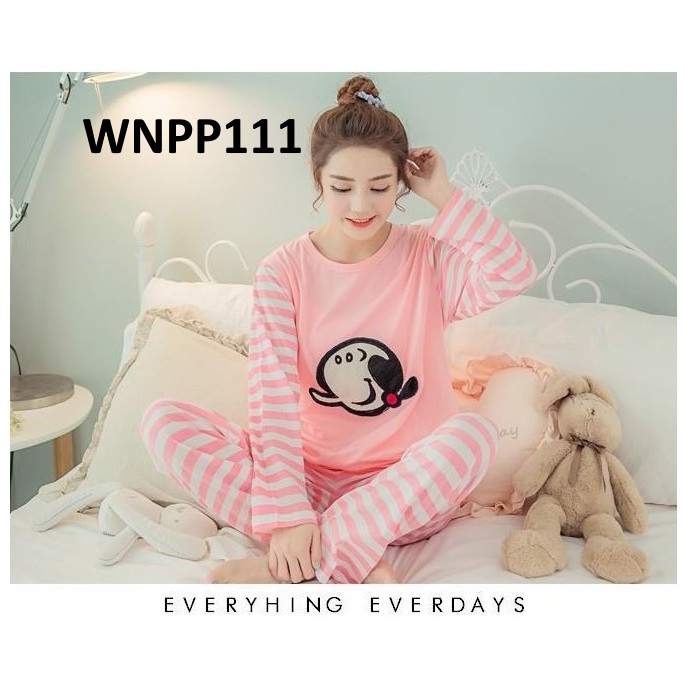 WNPP111 - Piyama Wanita Baju Tidur Wanita Olive Stripe Pink