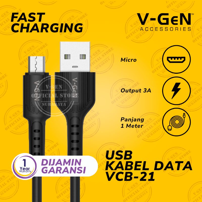 Kabel Data MicroUSB V-GeN VCB-21 3A Fast Charging Micro USB Bulat VGEN