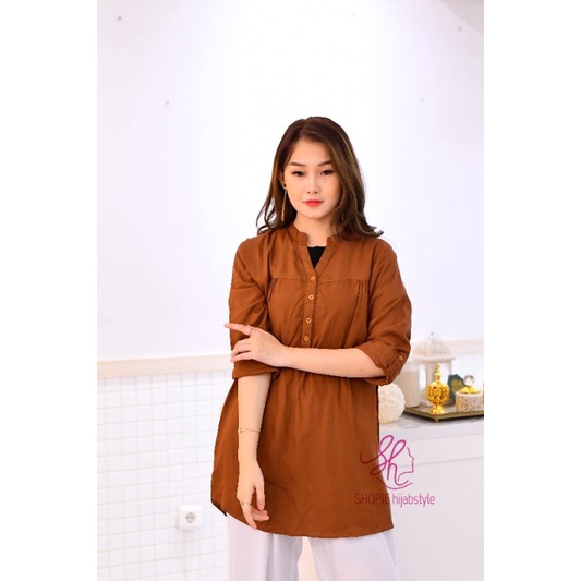 Blus Polos Millo - Blouse Polos Rayon - Coklat Muda - Blus Adem - Fathin Basic - SHOPIE Hijabstyle-6