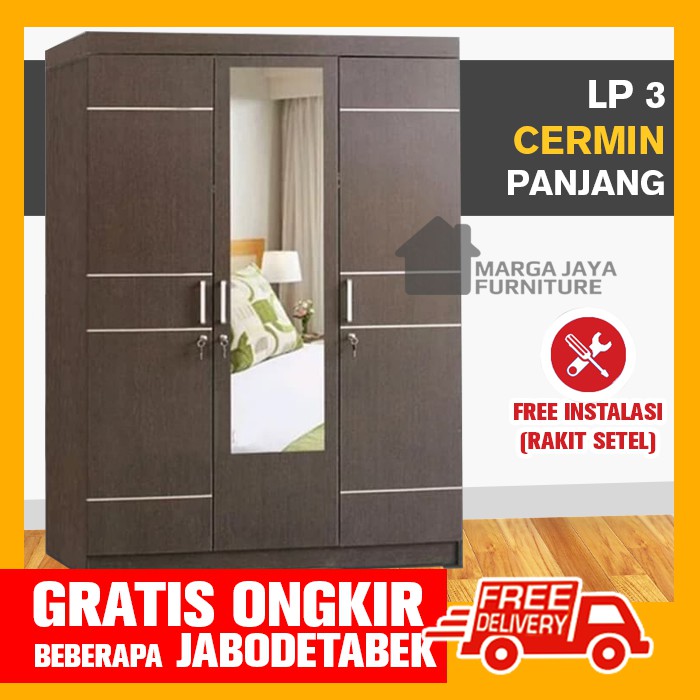 Lemari Pakaian Pintu Coklat Kayu Minimalis Dengan Cermin Cls-301