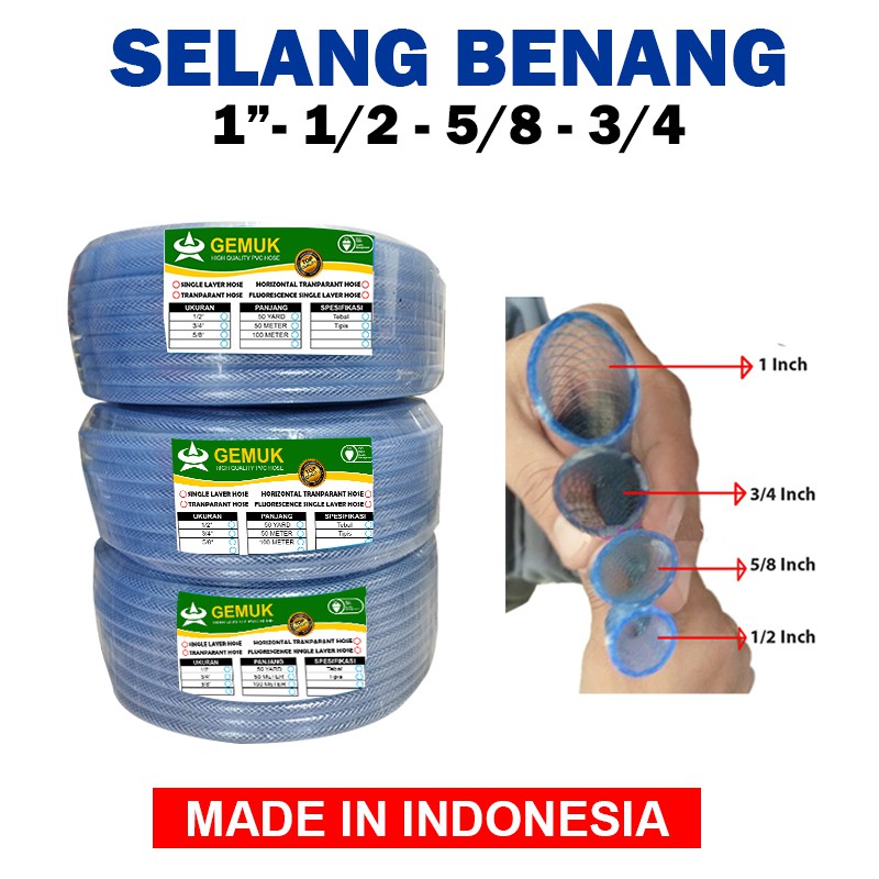 SELANG AIR 1/2 5/8 3/4 1 INCH TRANSPARAN SERAT BENANG POLYSTER / SELANG AIR PERMETER / SELANG TAMAN