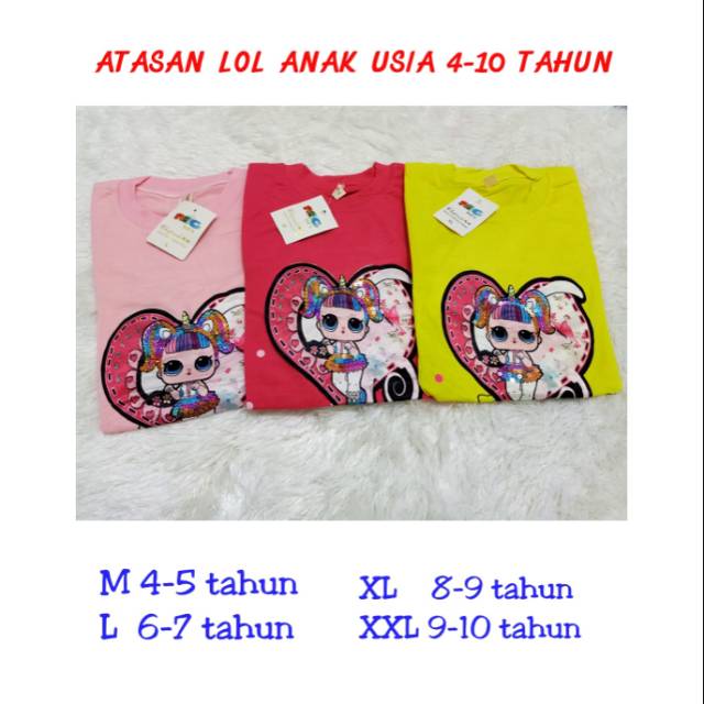 KAOS / BAJU ANAK IMPORT LED LOL USIA 4-10 TAHUN