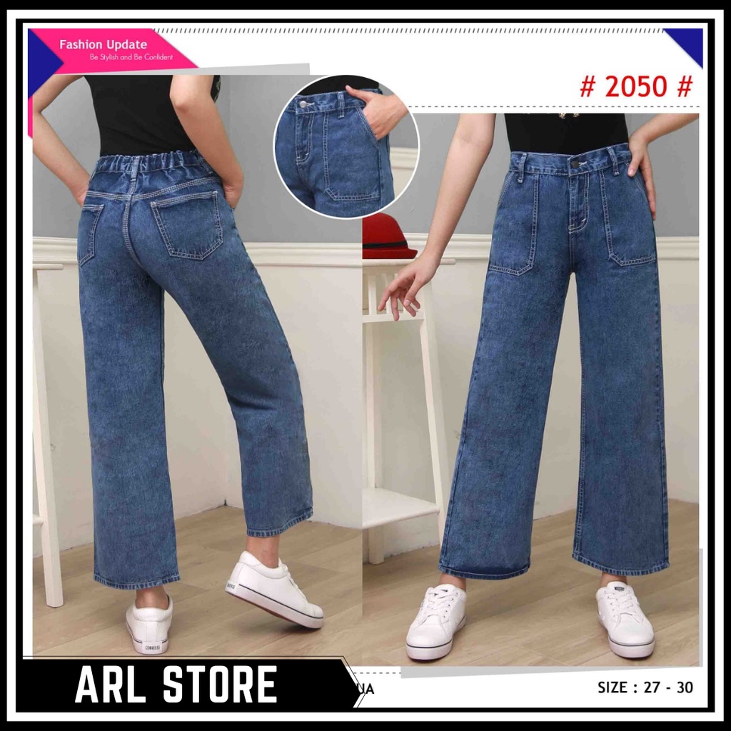 Celana Panjang Jeans Wanita Levis Kulot Cewek Kekinian Bahan Strech Import Model Kulot Pinggang Kare