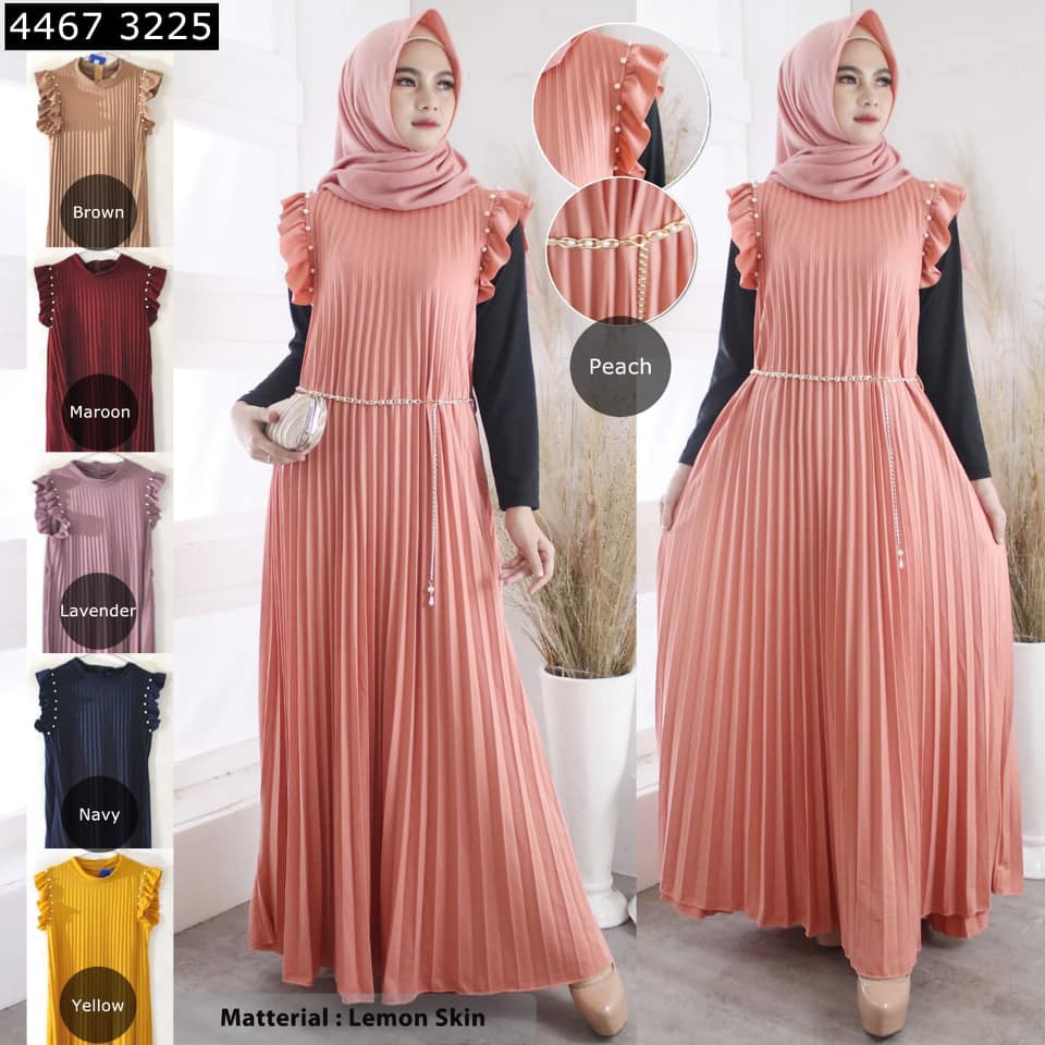 Gamis plisket yukensi model terbaru (Ori LV) bahan lemon skin import