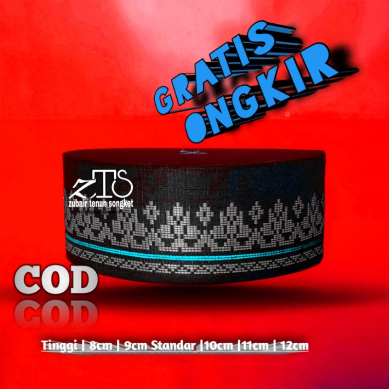 Songko Viral Kopia Uas Kopya Elegan Topi Lobe Zubair Tenun Songket Peci Motif Cerek Hitam Silver Lis