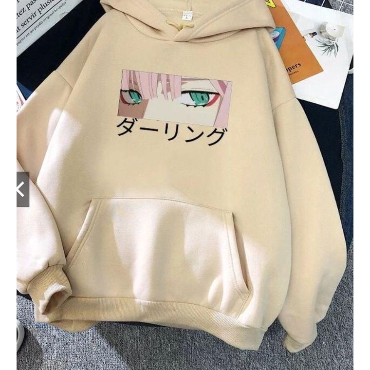 IvannaCollection Sweater Hoodie Anime Wanita Pria Oversize Tebal Warna Hitam Jaket Hodie Jumbo Couple Pasangan Darling In The Franxx