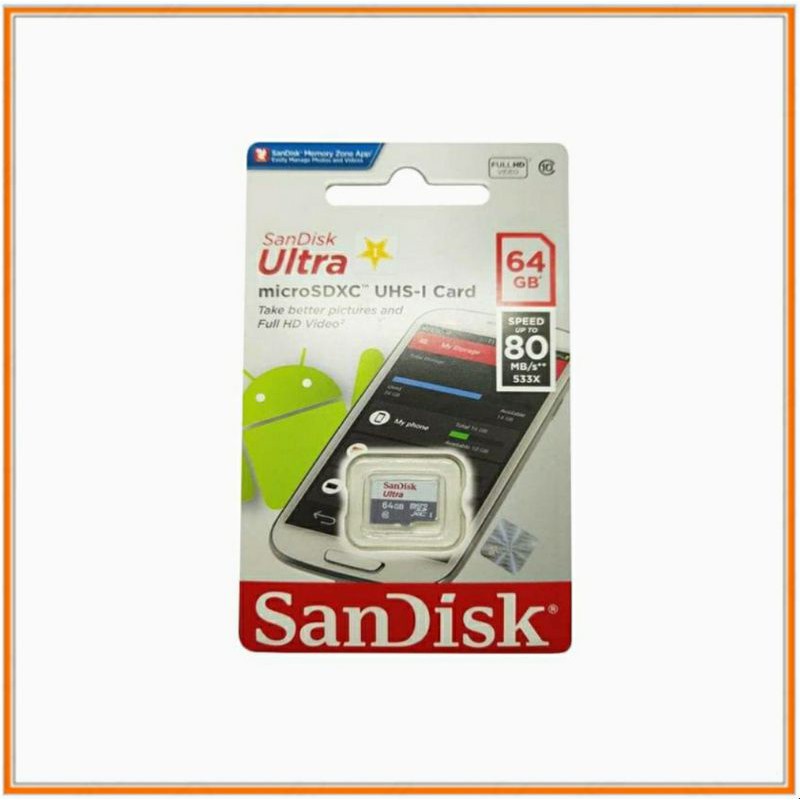 Micro SD Sandisk Ultra Class 10 64GB Speed 80MB/s Non Adapter