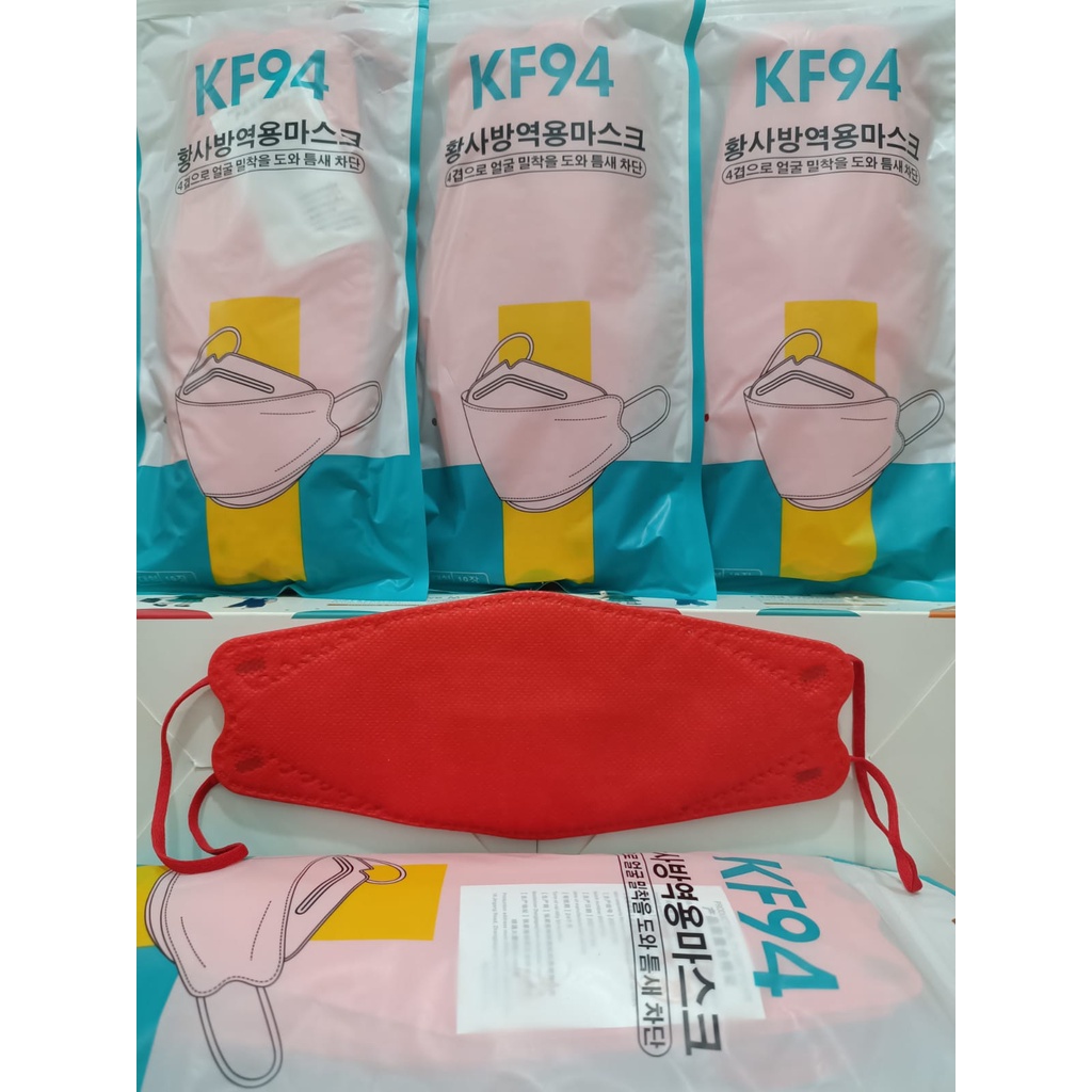 Masker KF94 Korea 4Ply Convex isi 10Pcs Masker 4D Import KF 94 FaceMask-Senada FACEMASK Red