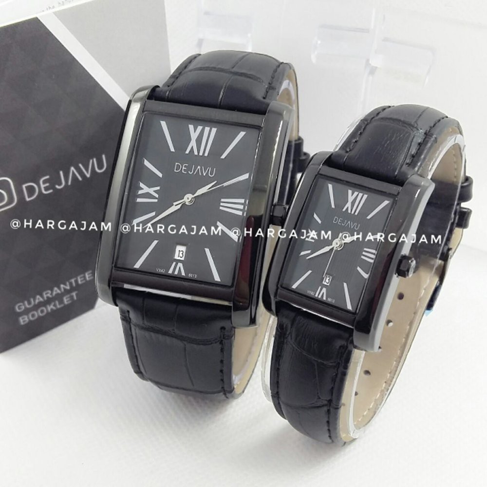 Jam Tangan Couple Dejavu 5013 Kulit Original Hitam & Coklat List Gold - 2Pilihan Warna (hargajam h