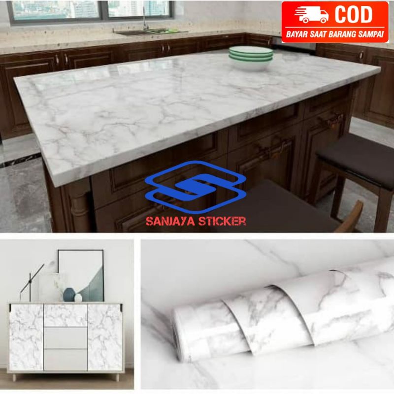 WALL STIKER MOTIF MARMER PREMIUM MARBLE LEMARI DAPUR MEJA STICKER MARMER STIKER MARMER PUTIH