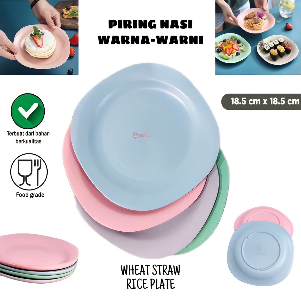 ( BISA COD ) PROMO PIRING MAKAN / PIRING MICROWAVE TAHAN PANAS / PIRING SAJI 1pcs / PIRING SAJI 4pcs / PIRING SAJI 6pcs / PIRING NASI / WHEAT STRAW / FOOD GRADE / BPA FREE / PIRING NASI 18 CM / PIRING WARNA WARNI / PIRING OVAL