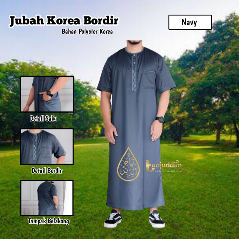 BESTPROMO Gamis Pria Oblong Jubah Lengan pendek Tanpa Kerah Polyster Korea taajuddiin Jubah Pria