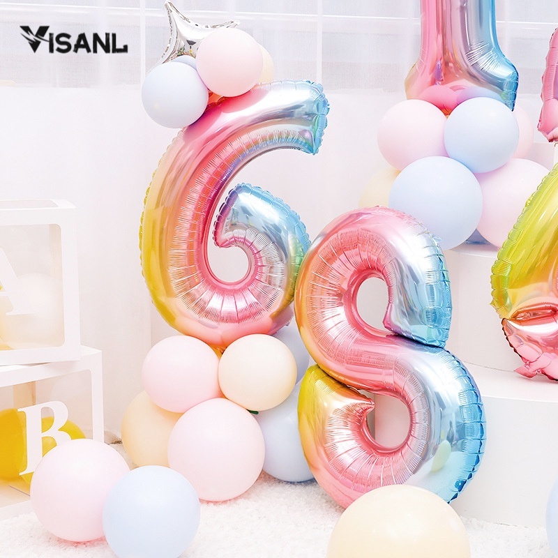 Balon foil Huruf dan Angka Rainbow  / 1 Set Balon Usia