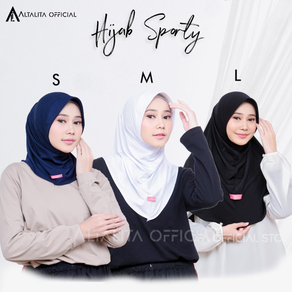 Altalita - Jilbab Sport Khimar Instan All Size Ukuran S M L | Kerudung Sekolah Instan Menutup Dada pet Antem Bahan Jersey Premium | Hijab Sporty Instant Olahraga Volly Futsal Senam dan Sehari-hari